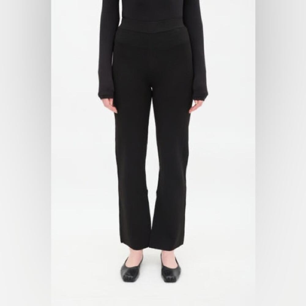 Nanushka Black Ribbed Knit Stretchy Pull On Crop Pants High Rise Size Large